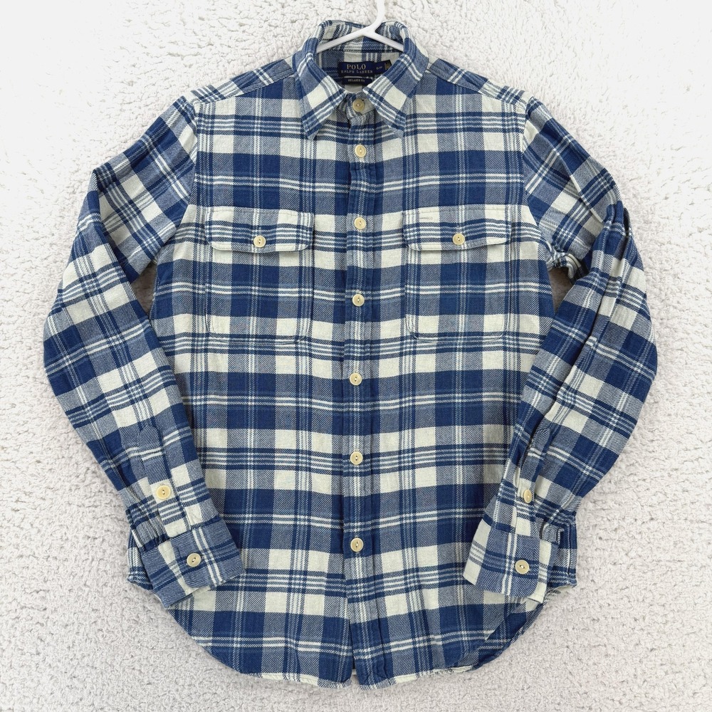 Polo Ralph Lauren Shirt Mens Small Blue Plaid Flannel Long Sleeve Button Up